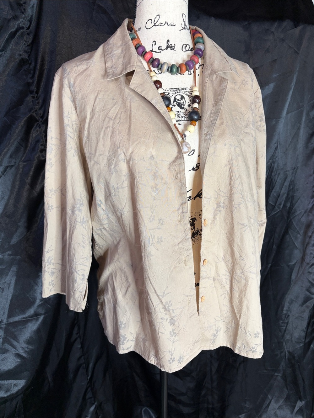 Notations Tan Floral Button Front Blouse – Boho / Southwestern Style Sz L - Picture 3 of 9
